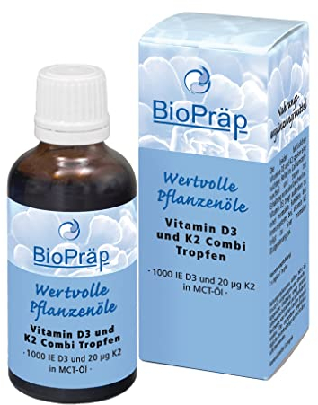 BioPräp Vitamin D3 + K2 Tropfen | 1.000 I.E. D3 & 20 µg K2 / Tropfen | 50 ml | 99,7+% All-Trans (K2VITAL® von Kappa) | hochdosiert | produziert in Deutschland | zertifizierte Produktion