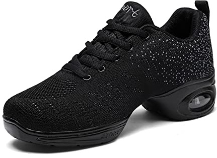 Jazzschuhe Damen Geteilte Sohle Tanzsneaker Erwachsene Atmungsaktiv Leicht Mesh Tanzschuhe Laufen Sportschuhe Schwarz1 42