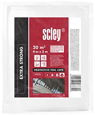 Scley Abdeckfolie, 4 Stück Plastikplane, Staubschutzfolie, Breite 4m, Länge 5m, 20qm, Materialdicke 5my, Plastikfolie, 20qm, Abdeckfolie Maler, LDPE, Baufolie transparent, Malerplane, A4410-500405