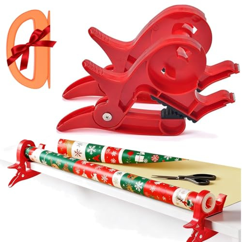 3Pcs Tabletop Gift Wrapping Tool, Gift Wrap Clamp with Wrap Paper Cutter