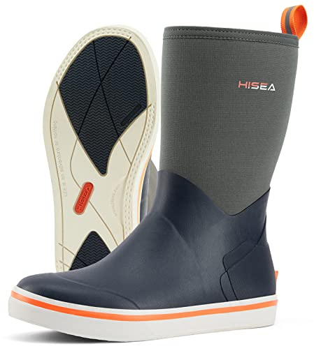HISEA Mens Deck Boots Mid Calf Waterproof Rubber Rain Boot