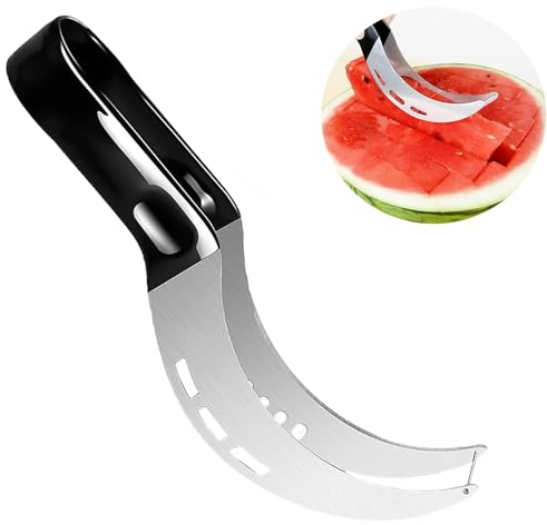 FaJoek Wassermelonenmesser Wassermelonen Schneider, Melonenschneider Edelstahl, Melonenschneider mit hakenförmiger Schneidklinge,Melonen Schneider, Melonen Messer, Multifunktionales Fruchtmesser