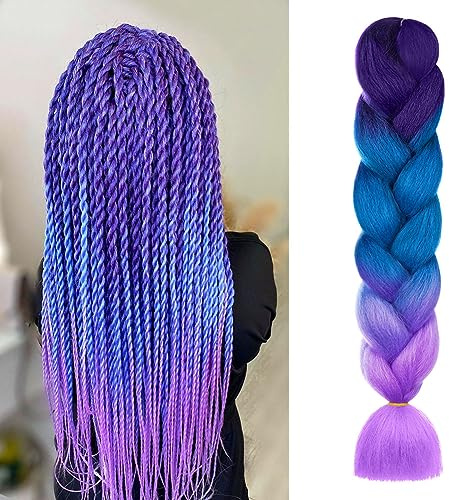 Aomig Rajout Cheveux Tresse Jumbo Braid Meches Violet+Lac Bleu+Violet Clair | Rajout Meches Tresse Cheveux, Jumbo Braids Meches, 65cm Extension de Cheveux de Fibre Synthétique