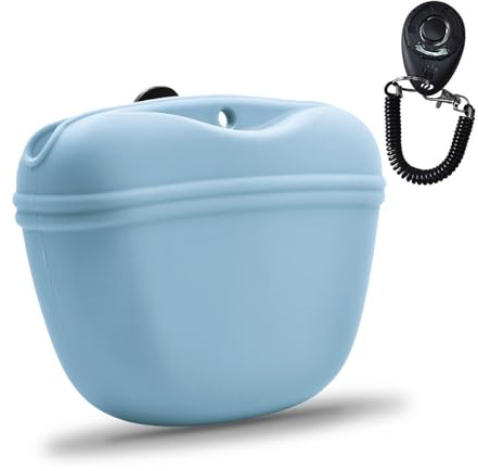 AUDWUD Bolsas de comida para perros de silicona contenedor portátil de entrenamiento con clip, cierre magnético práctico