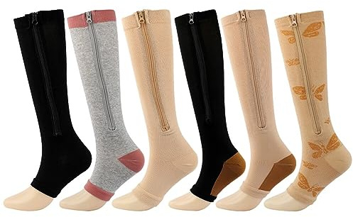 6 Paar Kompressionsstrümpfe mit Reißverschluss für Damen und Herren, offene Zehen, Kompressionsstrümpfe ohne Zehen, Kompressionsstrümpfe für die Durchblutung, 6 Paar-Set, Large-X-Large