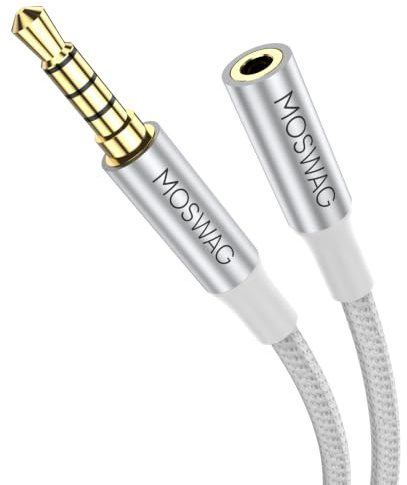 MOSWAG 4 Polig TRRS 3,5mm klinke AUX Stereo Audio Verlängerungskabel 10M | 3,5mm 4 Pol Audiokabel Anschluss mit Kopfhörern mit Mikrofon zur Unterstützung von Hören und Sprechen