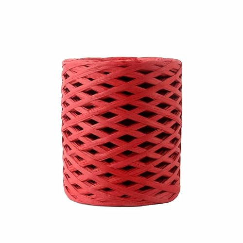 SHTGOI Raffia Papierband 200m Farbiges Bastbänder Raffia Papierkordel Natur Papierschnur Geschenkband zum Basteln Raffia Paper Ribbon für Geschenkverpackung,Basteln,DIY Handwerk Weberei Rot