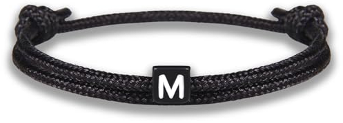 GD GOOD.designs Armband mit Buchstabe M | Verstellbares Partnerarmband (14cm - 25cm) mit schwarz geflochtenen Seil - Geschenk für Sie und Ihn