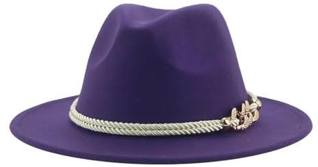 Fedora Trilby Filzhut Hut Damenhut Herren Fedora Breite Krempe Solid Weiß Kettengürtel Panama Jazz Caps Hip Hop Hochzeitshut 52–54 cm (Kinder) Lila