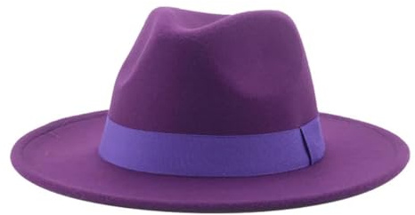 SOYNIA Fedora Trilby Filzhut Hut Fedora-Hut Für Damen Bandband Herrenhut Breite Krempe Klassische Hochzeit Kirche Bowler-Kappe 52–54 cm (Kinder) Lila