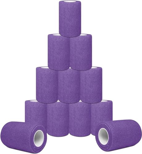 12 Rollos de Venda Cohesiva Lila Autoadhesiva 7,5 cm x 4,5 m | Banda Venda Cinta Vendaje Adhesiva Deportiva Elástica Tape Crossfit Dedos