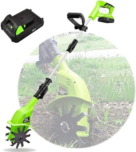 Kanduo JSY Escarificadores Tractor con Operador a pie eléctrico portátil, Rototiller inalámbrico, 20V, Mango Ajustable de 97-127cm Cultivadores rotativos, Jardines, Campos