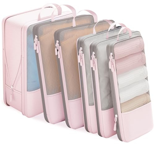 Veki 6 Teilige Koffer Organizer Set, Compression Packing Cubes Set, Kompression Packwürfel Packtaschen, Kleidertaschen Travel Organizer, Packtaschen für Rucksack & Koffer (Rosa, 3L+2M+1S)