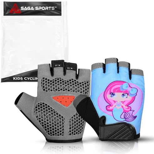 SAGA SPORTS Half Finger kids cycling gloves| Non-Slip, Padded, Antislip, Fingerless kids bike gloves for Boys and Girls | Ideal for BMX, MTB, Gymnastics (Aqua, Small)