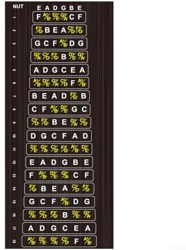 Whychstore Adesivo per tastiera per chitarra con guida completa della tastiera, resistente e durevole, per principianti ed esperti, nero, vinile, 10 x 20 cm, 1 pezzo