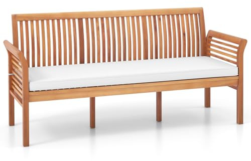 COSTWAY Gartenbank Akazienholz, Holzbank mit Sitzkissen für 3 Sitzer, Gartensofa Balkonbank bis 540kg belastbar, Parkbank für Terrasse, Balkon, Garten 159 x 59 x 77cm