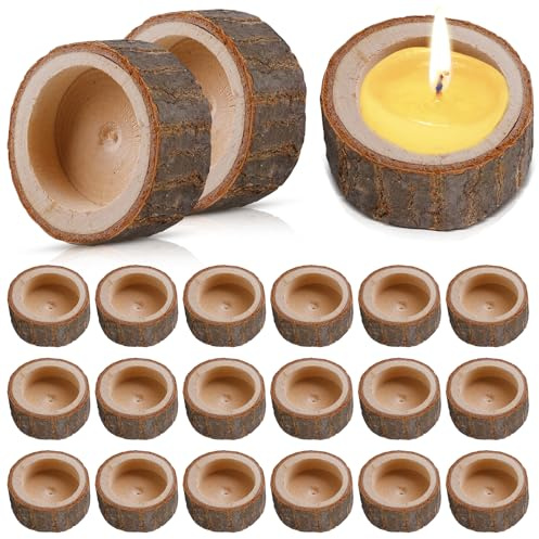 Sporgo 24 Stück Teelichthalter Holz: Kerzenhalter Holz Rund Personalisierte Votivkerzenhalter, Vintage Timber Pile Teelichthalter für Hochzeiten, Weihnachten, Valentinstag, Tischdeko, Geburtstag