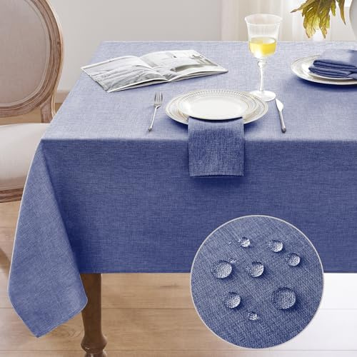 Softalker Tischdecke abwaschbare 240x140 cm Blau Tischdecken aus Leinenoptik Tischtuch abwischbare Wasserabweisende Gartentischdecke Rechteckig Table Cloth für Herbst Outdoor, Einschulung, Party