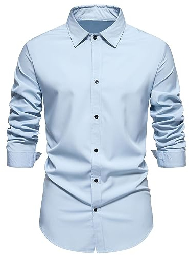 Dress Shirts for Men Cotton Linen Button Down T-Shirts Slim Fit Collar Linen Shirt Causal Solid Work Party Prom Tops thermal shirt for men 2024 Light Blue XXL