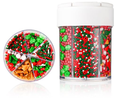 Mélange de Pépites de Noël, 6 Compartiments Assortiment de Pépites Festives Comestibles Colorées Variées Bonbons Sucre Décorations de Glaçage pour Noël Gâteaux Cupcakes Brownies et Desserts