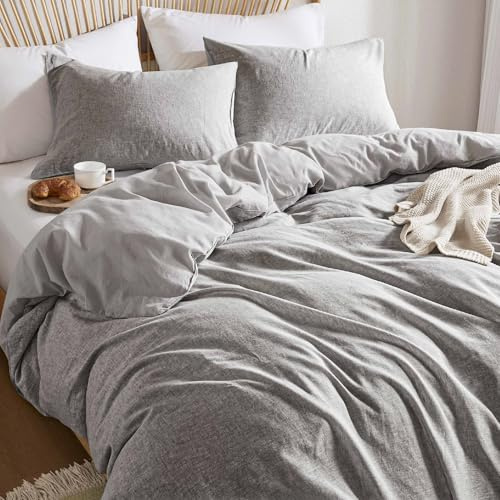 Hyde Lane Linen Duvet Cover Set King Size, 3Pcs Textured French Flax Linen Cotton Blend Bedding Set, Natural and Organic, Soft and Breathable, with 2 Pillow Shams, 104x90, Grey