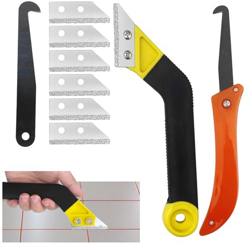 Gvolatee 2 Stück Abgewinkelter Fugenreiniger + mit 7 Ersatzklingen, Fugenkratzer Fliesen, Fugenentferner Werkzeug, Fliesenfugen Entfernen, Fliesen Entferner Fugen, für Wand Badezimmer Fliesen