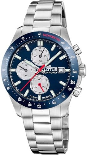 LOTUS Reloj Hombre Analógico de Acero Inoxidable 316l Plateado | Movimiento de Cuarzo, Cronógrafo, Calendario, Cristal Mineral de Alta Resistencia, Resistente al Agua 10 ATM 18994/5 Chrono