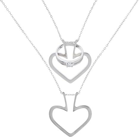 Hobbspring Ring-Halter Halskette 40.3cm Edelstahl Herzanhänger Halskette Für Hochzeit Vintage Geometrische Ringhalter Halsketten Für Frauen Damen Ehefrau Mit Geschenkbox