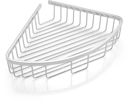 BAORELST Corner Shower Caddy Rustproof 304 Stainless Steel Bathroom Shelf Organiser, 6cm Deep Shower Basket for Bathroom Corner tidy-Chrome