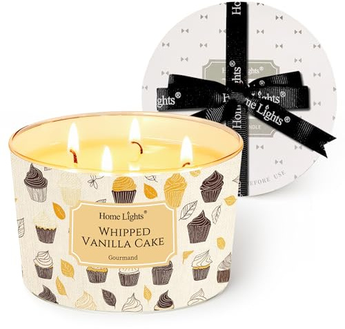HomeLights Velas perfumadas para mujer y hombre, frascos de 18oz, aromaterapia, vela de 4 mechas, ideal para decoración y regalos con un estilo rústico y moderno, pastel de vainilla batida