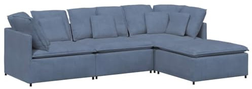 ULUYYUC Jugendsofa Big Sofa Gartensofa Kleine Sofa - Modulares Sofa mit Fußhocker Kissen Cordstoff Blau für Balkon Küche Wohnzimmer Jugendzimmer