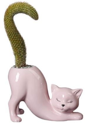 Yizzwtc Pot de Fleurs en Céramique, Pot de Fleur en Forme de Chat, Petits Pots de Fleurs Interieur Pots pour Plantes Decoratif Ceramique pour Plantes Grasses, Fleurs, Cactus (Rose)