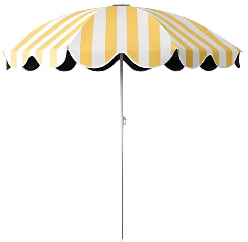 Parasol de Plage Portable de 180cm avec Rayures Jaunes et Blanches, Hauteur Réglable, Protection UV
