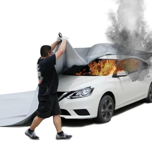 Emergency Fire Blanket for Car, Silicone Coated Fibergalss Cover, Heat Resistant Fire Suppression Blankets, Survival Safety for Electric Vehicle Truck Automotive Conflagration(3x4m/9.8x13.1ft)