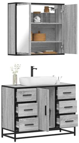 LLEZKBR Ensemble de meubles de salle de bain - 2 pièces - Gris - Bois d'ingénierie Sonoma