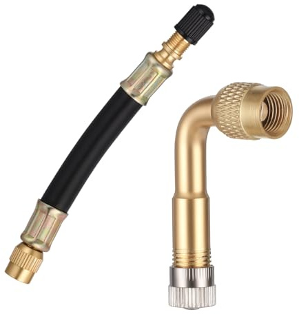KALIONE Tyre Valve Extension, 100mm Tire Valve Stem Extension Adaptor with Brass, Flexible Valve-Stem Extender with 90 Degree Tire-Valve Stem for RV, Bike, Motorcycle, Car