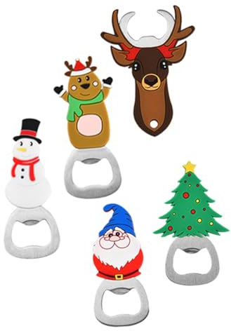 ULTECHNOVO 5pezzi Apribottiglie Tema Cartone Animato Natalizio in Metallo Robusto Portatile per Birra Manuale per Cucina e Feste Regalo per Vacanze