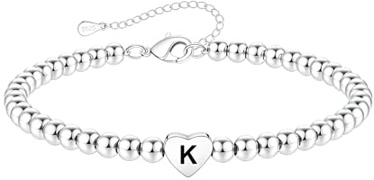 DORANA Sterling Silver Initial Bracelet for Women Letter A-Z Heart Bracelets Non Tarnish Christmas Birthday Gifts for Girls Mother Daughter Sister Friends Jewellery