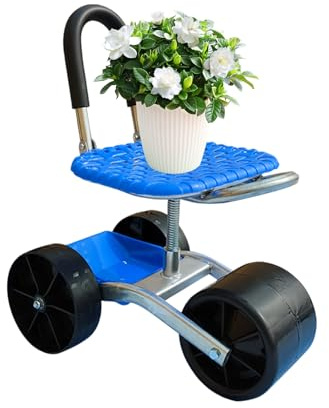 Garden Trolley with Seat, Height-Adjustable Garden Trolley with Seat and Wheels, 360° Rotating Stool for Gardening, Camping and Garage