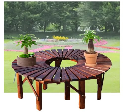 Baumbank für den Außenbereich, Holz, rückenfrei, rund, Pflanzenregal für Garten, Park, Hof, Rasen