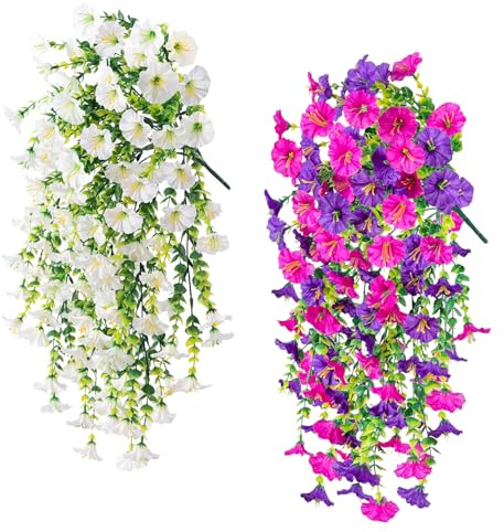 Qivra 4 stycken konstgjorda blommor, konstgjorda balkongväxter UV-resistent stora, konstgjorda blommor som äkta för balkong pelargoner stående och hängande för balkonglåda inomhus, utomhus, utomhus