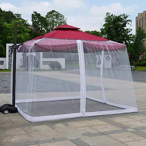 Zanzariera per ombrellone da esterno in poliestere 3 x 3 m, con cerniera e corda regolabile, colore bianco, perfetta per ombrelloni quadrati e protezione per spazi esterni