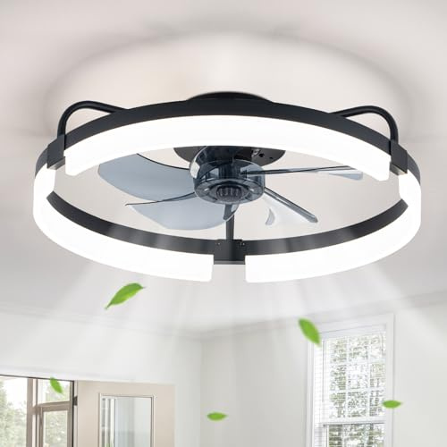 POWROL Ventilateur Plafond 50cm Réversible Moteur DC Plafonnier Ventilateur Silencieux 6 Vitesses Dimmable 3 Couleurs Ventilateur Plafond avec Lumiere pour Chambre Cuisine Salle à Manger Bureau (Noir)
