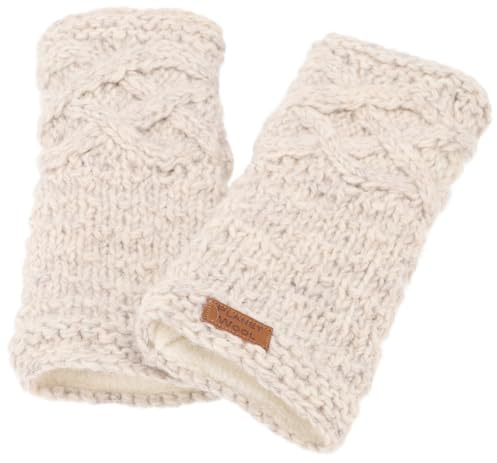 GURU SHOP Handgestrickte Pulswärmer, Armstulpen aus Nepal | Reine Schurwolle, gefüttert mit Fleece, Unisex, extra Daumen, ideal gegen Kälte, für volle Fingerbeweglichkeit.