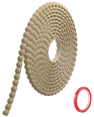 Hengrongshen Moulure Murale Décorative Adhésive Couleur Bois (3M x 8mm) Moulure en PVC Flexible avec Bordure Perlée 3D, Baguette de Finition Hydrofuge et À Peindre pour Mur, Cadre de Miroir et Bords