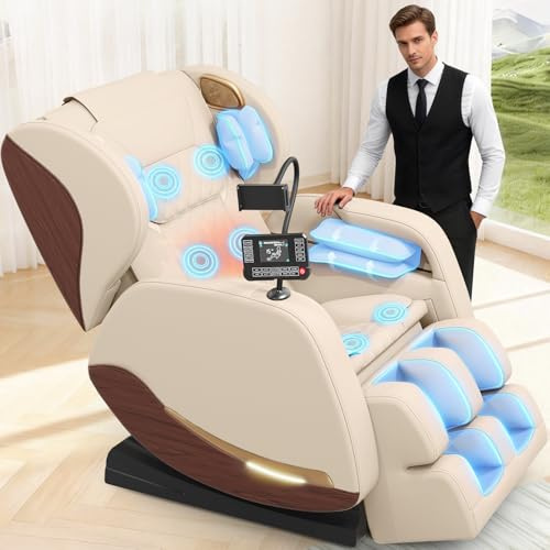 Ganzkörper Massagesessel mit 14 Massagerollen, Bein- und Taillenheizung, 8 Airbags, Bluetooth-Lautsprecher, Touchscreen-Controller, verstellbare Fußstütze, Heimkino-Relaxsessel mit Schwerelosigkeit | 8 Airbags,Fußsohlenmassage, Schwerelosigkeit,Bluetooth-Lautsprecher,12 cm verstellbare Fußstütze,Touchscreen-Controller