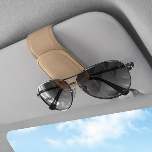 WENINETIES Auto Brillenhalter für Audi Q8 2023-, Brillenhalter Auto Sonnenblende Magnet Sonnenbrille Clip Kartenclip Aufbewahrungsclip,Beige