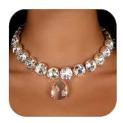 XaiYimee Rhinestone Choker Silver Crystal Necklace Costume Silver Big Diamond Jewelry for Women (Circular)