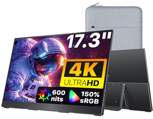 cocopar bärbar skärm 17,3 tum 4K UHD 150% sRGB med högtalare, HDMI USB-C, bärbar monitor för laptop, MacBook, Surface, PC, Xbox, PS5, VESA, med integrerat stativ
