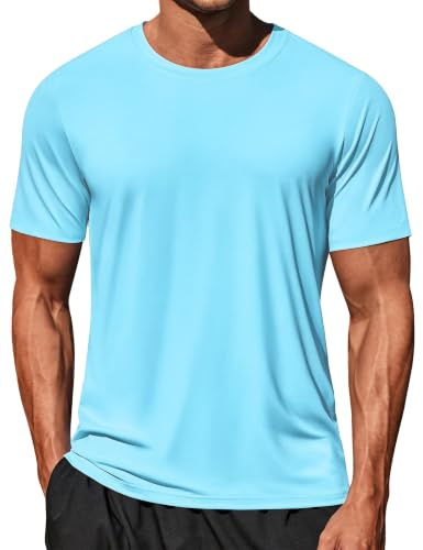 Mens T Shirt Gym Short Sleeve Quick Dry Running T-Shirts Lightweight UPF 50+ Sun Protection Workout Athletic Tops